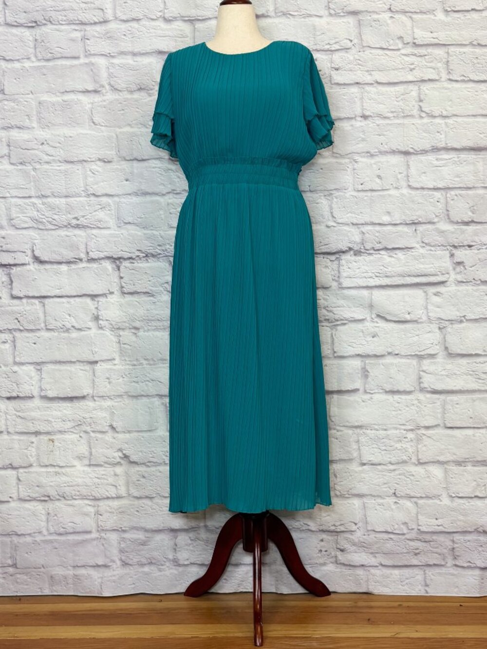 Zara Turquiose Plisse Midi Dress